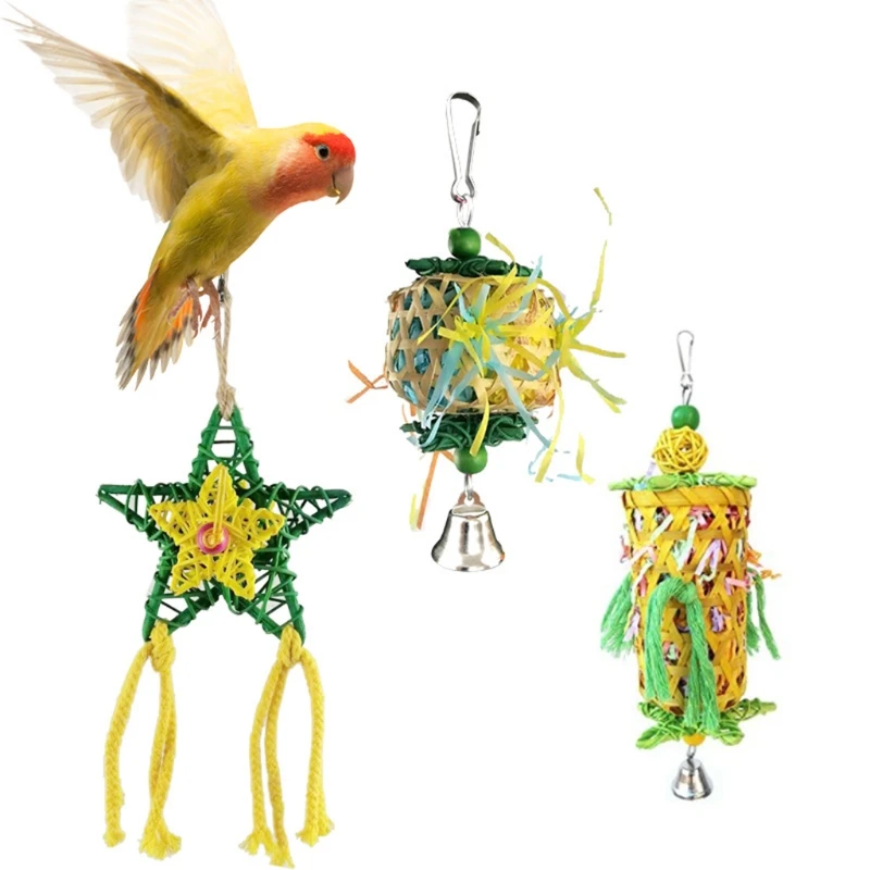 Assortiment de jouets pour oiseaux 3 pièces, Super valeur: étoile de recherche déclenchante et cordes en fibres naturelles pour perroquets, jouets d'enrichissement à mâcher pour oiseaux