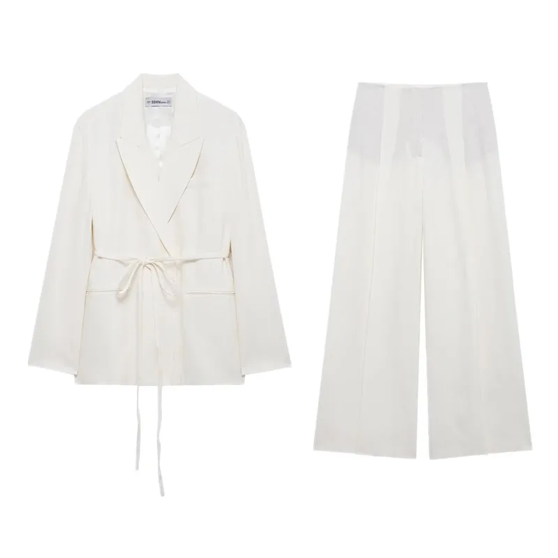 Primavera 2025 Nuevo Conjunto de Moda para Mujeres Jóvenes de 25-35 Años: Chaqueta de Traje de Mezcla de Lino y Plones La...