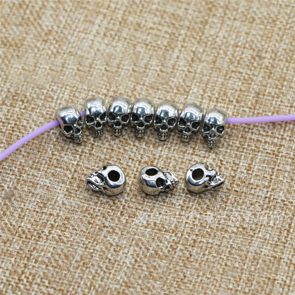 

50 Pcs Skull Beads Silver Pendants Charm Jewelry Making Alloy DIY Charms
