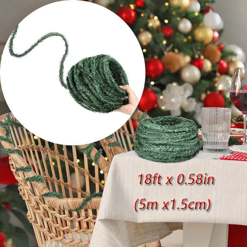 

1 Roll Christmas Garland 18ft X 0.58in Artificial Green Pine Ribbons Xmas Tree Hanging Pendents New Year Decorations DIY Wreath