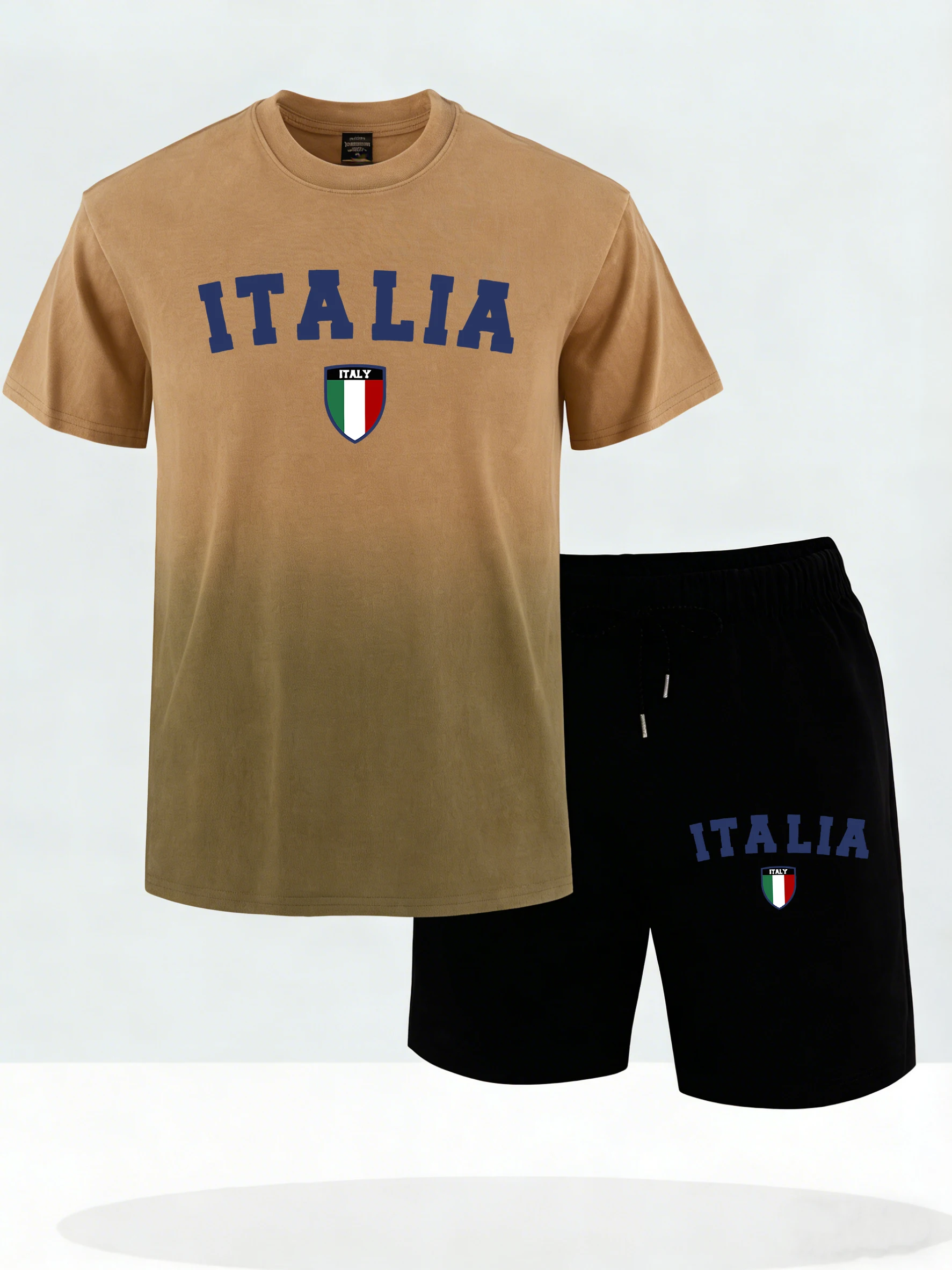 

Italia Letter National Flag Badge Print Man Fashion Summer Tie-Dye T-Shirt Sets Drawstring Casual Shorts Oversize Sport T Shirt