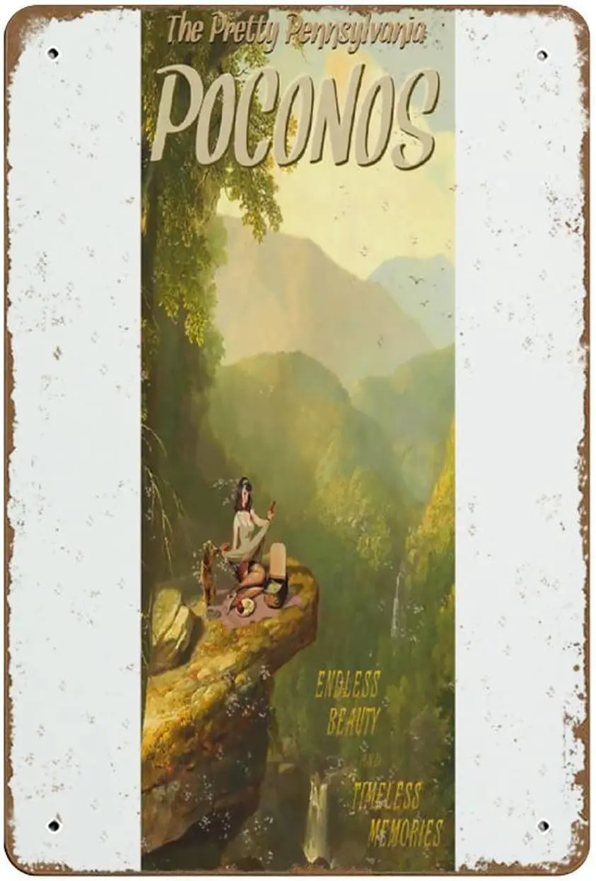 Pocono Mountains Northeast Pennsylvania Travel Poster Picnic Doodle Pin Up Art Print Novelty 8x12 Tin Sign Metal Poster Wall Fun