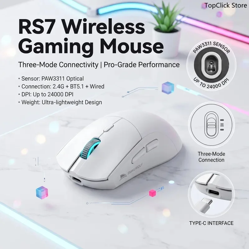 Tri-Mode Wireless Gaming Mouse Bluetooth 2.4G Wired 3 Connection Modes Ergonomic Esports Mice Universal For Desktop Laptop Noteb