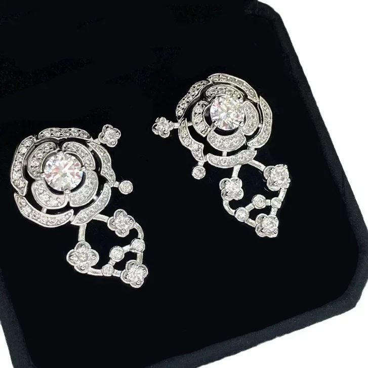 MDL Moissanit1 StyleWave تألق كاميليا أقراط النساء المتخصصة تصميم 18K مطلية بالذهب Mimetic Pinto روز سايكو أقراط #5