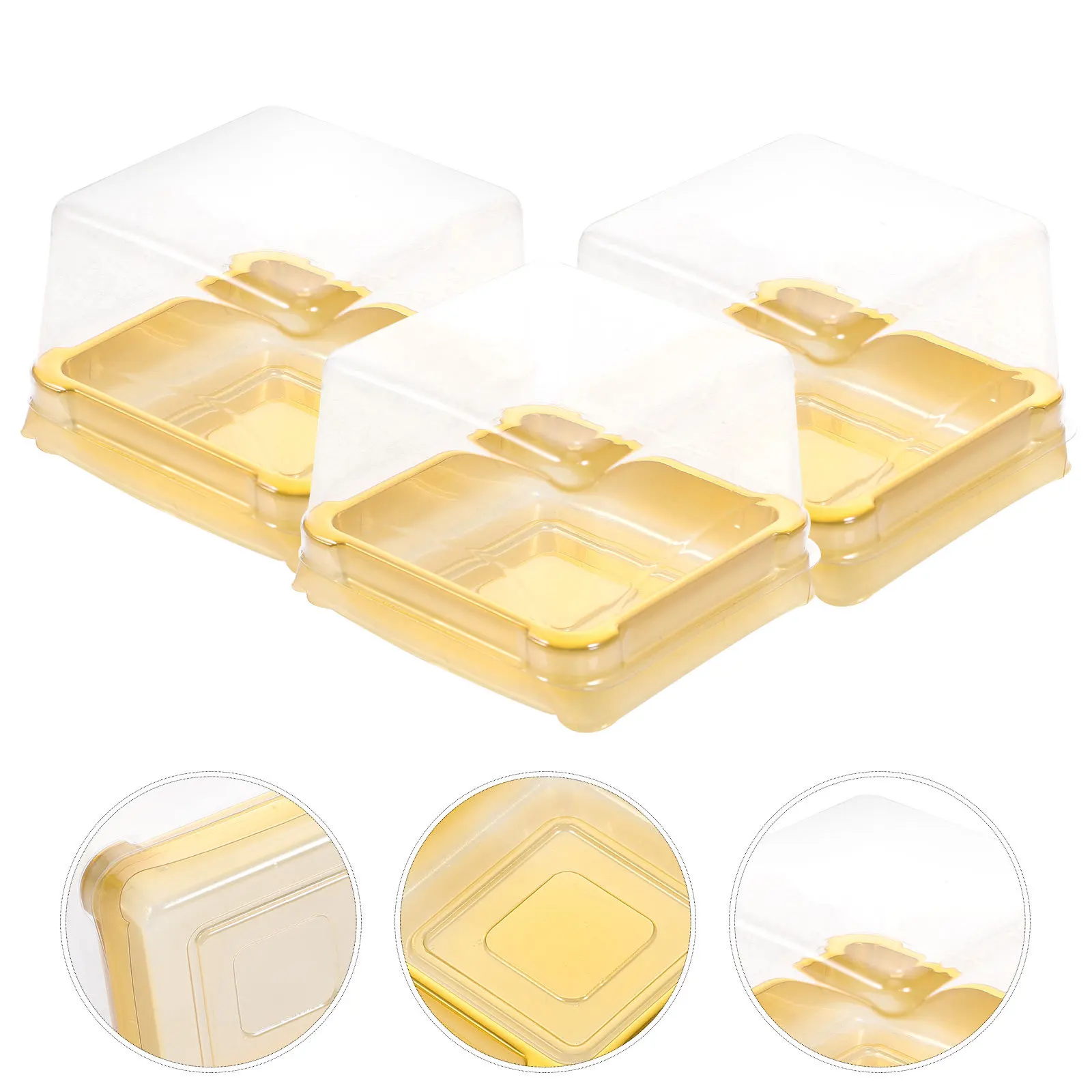 

50pcs Square Plastic Food Containers Eco-Friendly Transparent Boxes Cupcake Storage Golden Packing Boxes For Small