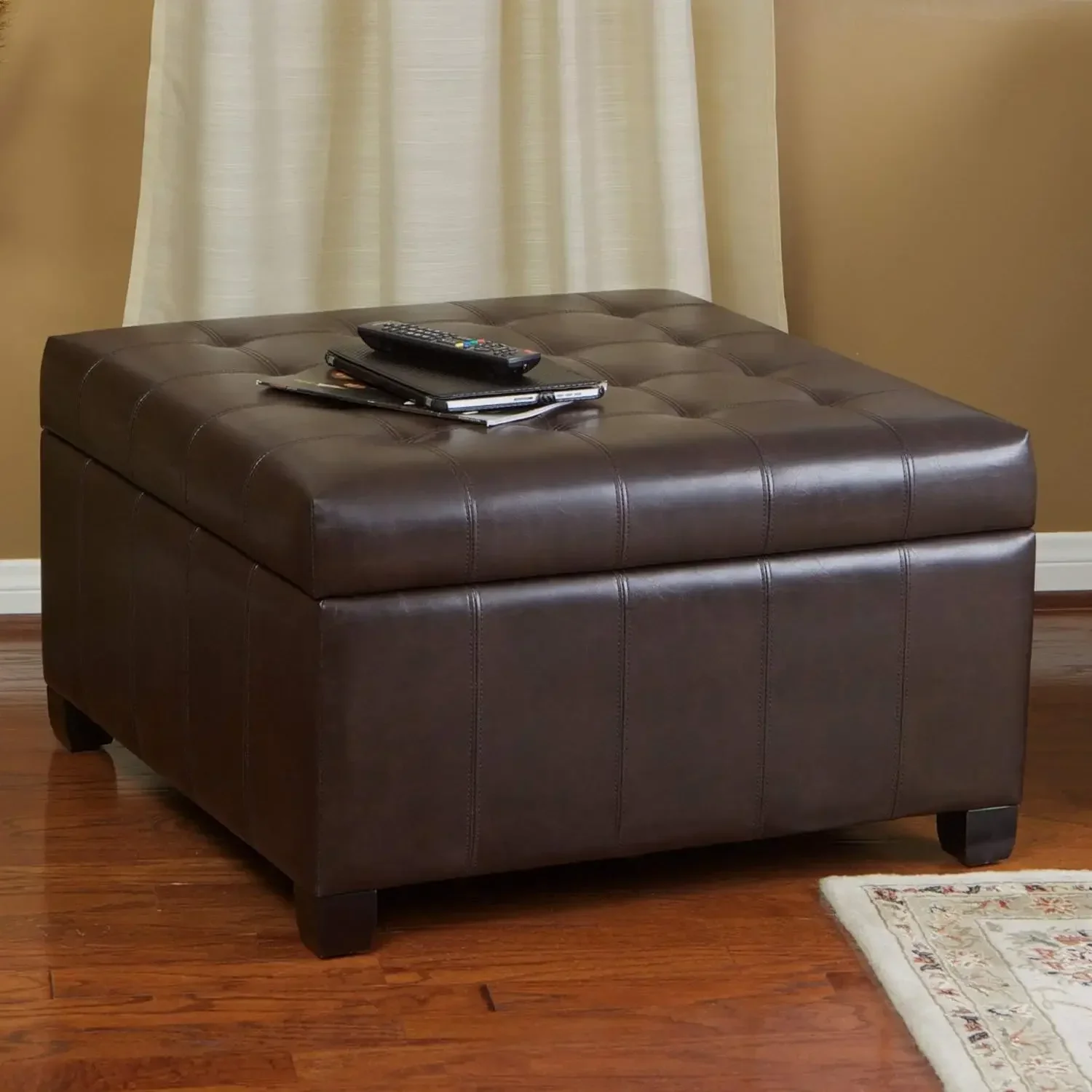 Christopher Knight Home Alexandria Bonded Leather Storage Ottoman, Marbled Brown