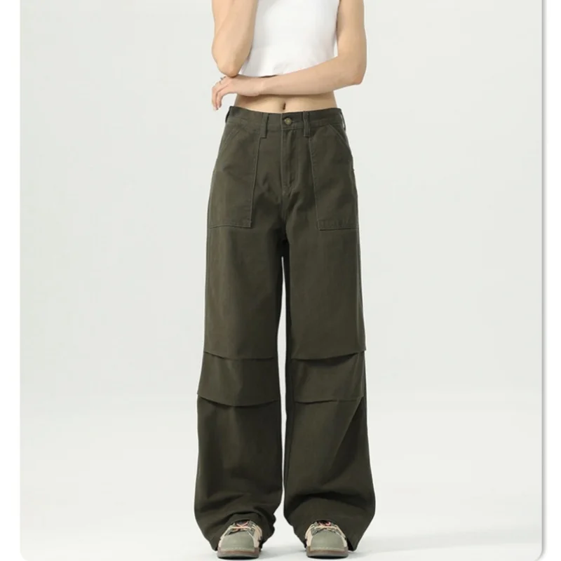 American Retro Wide Leg Pleated Work Pants Men's and Woman's Fashion Soft Loose Straight Drag Pants