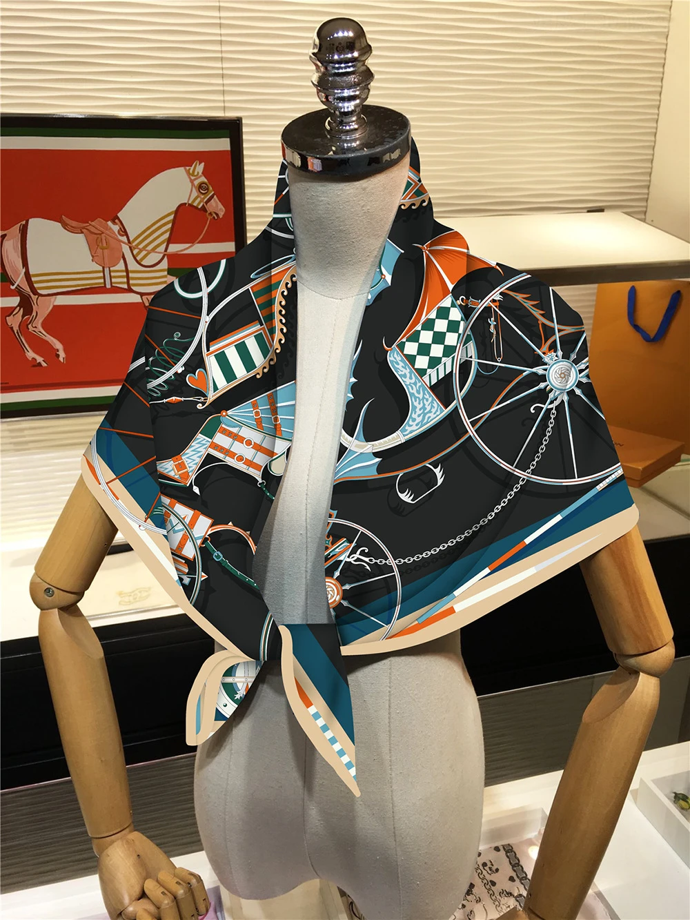90 cm Neue Räder Marke Platz Schal Frauen Design Twill Seide Schal Schal Hijab Luxus Bandana Mode Halstuch Kopf Schal – Detail 17