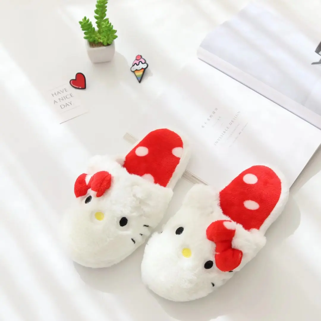 Sanrio Slippers Cartoon Hello Kitty My Melody Kuromi Cinnamoroll Autumn and Winter Warm Cotton Soft Home Shoes Holiday Gifts