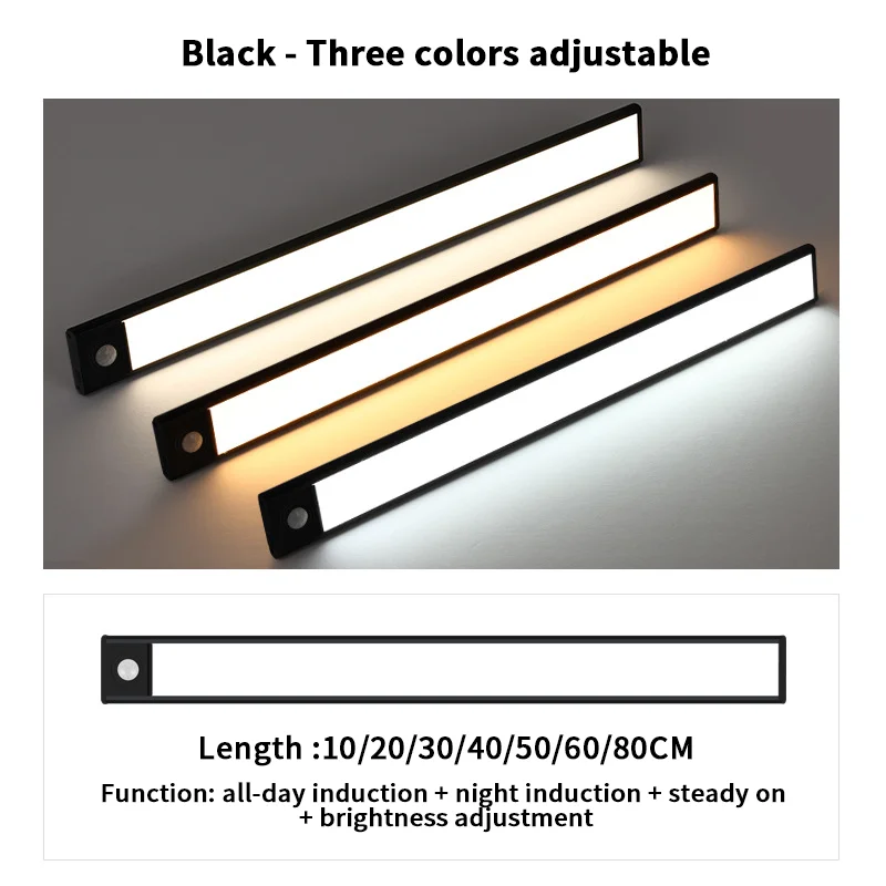 Luz de inducción de cuerpo humano inteligente ultrafina, tira de luz led autoadhesiva magnética larga recargable para armario de vino