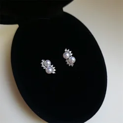 925 Sterling Silver Inlay Shell Pearl Zircon Geometry Stud Earrings Sweet Romantic Love Jewelry Gifts For Women Girls