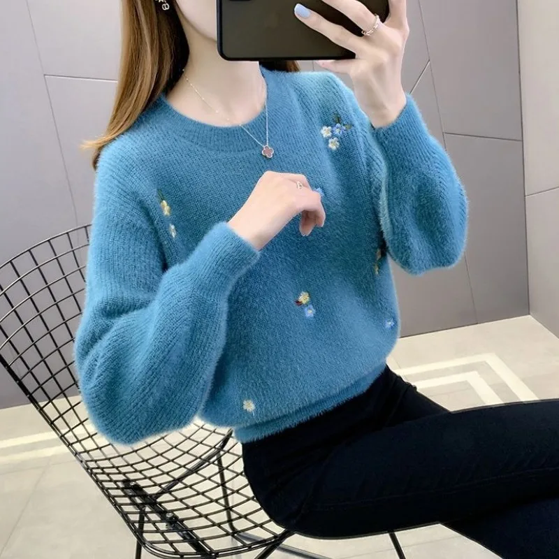 Lose Damen Pullover Runde O Hals Neue Strickwaren Thermische Japanischen Stil Y2k Vintage Top Warme Koreanische Mode frauen Stricken Pullover