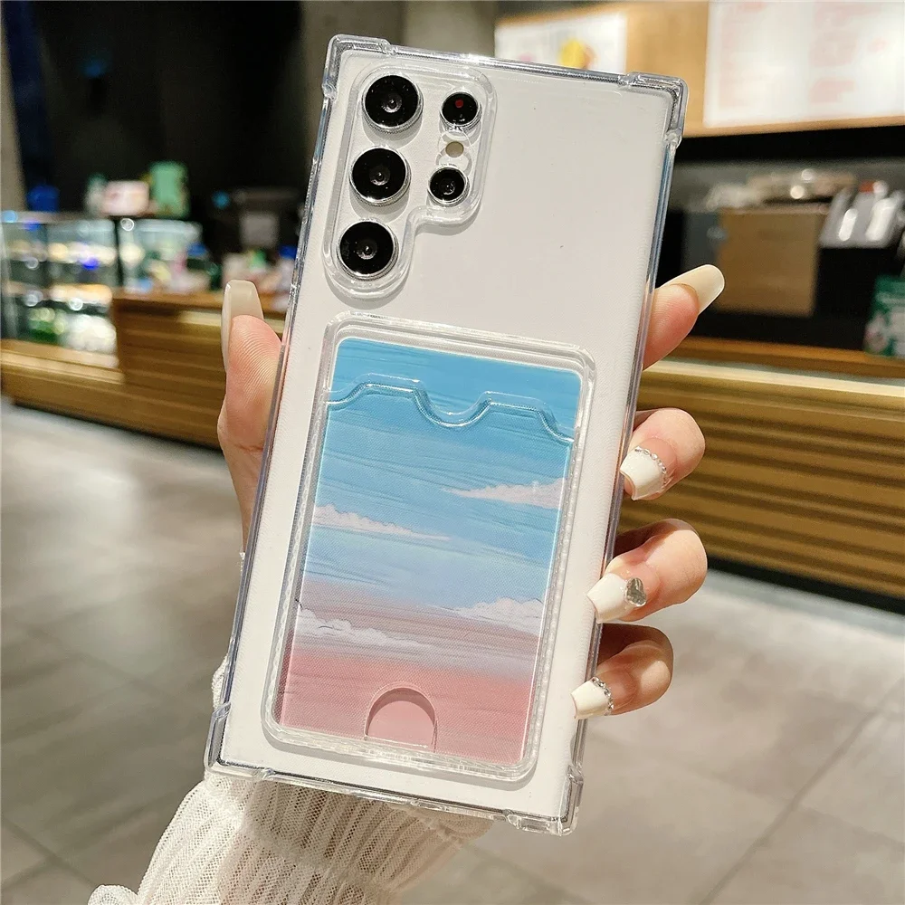 Thick Shockproof Card Bag Wallet Clear Phone Case For Samsung S24 Ultra S21 S22 S23 Fe S 24 Plus 5G Soft Corners Cover Cases image 4