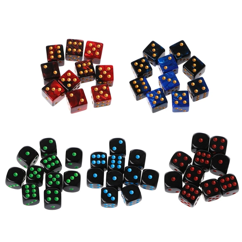 10 Uds. Cubo acrílico Multicolor 15mm, cuentas dados, juguete portátil para juegos seis lados