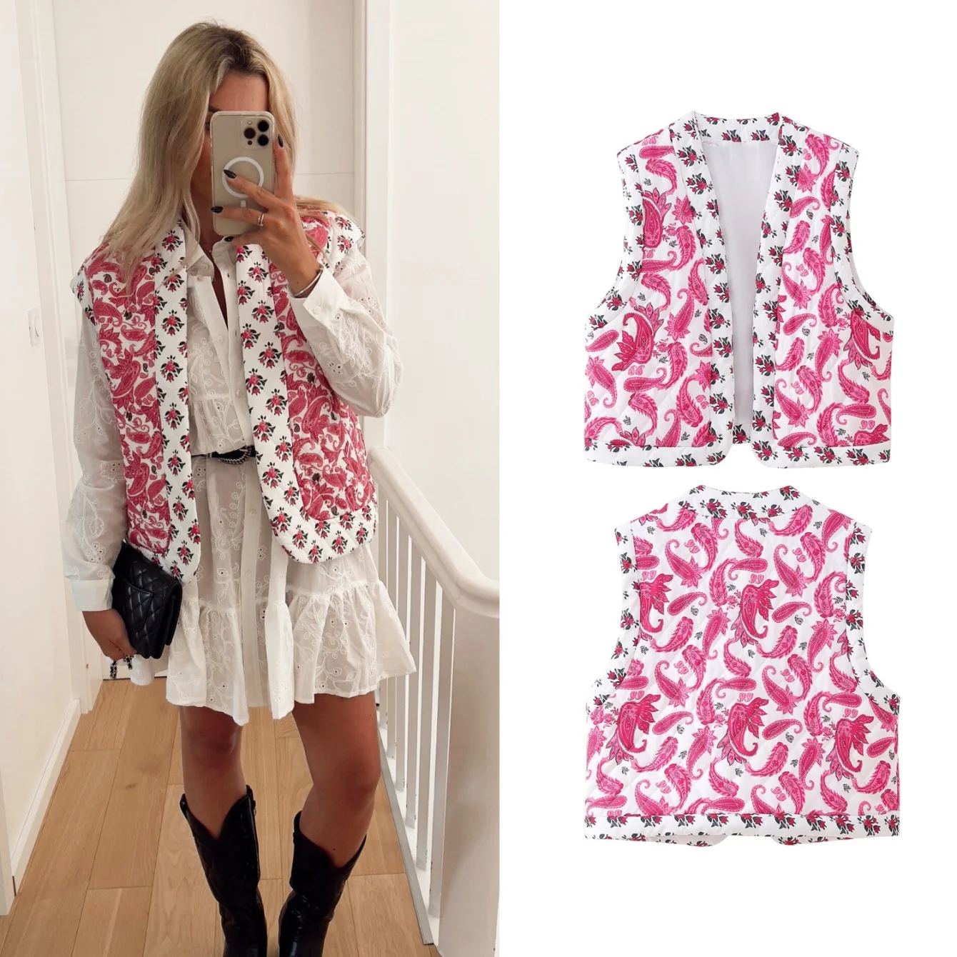 

Женский жилет с розовым цветком, пальто, женский теплый кардиган без рукавов, жилеты, осень-зима, женский винтажный уличный жилет с принтом