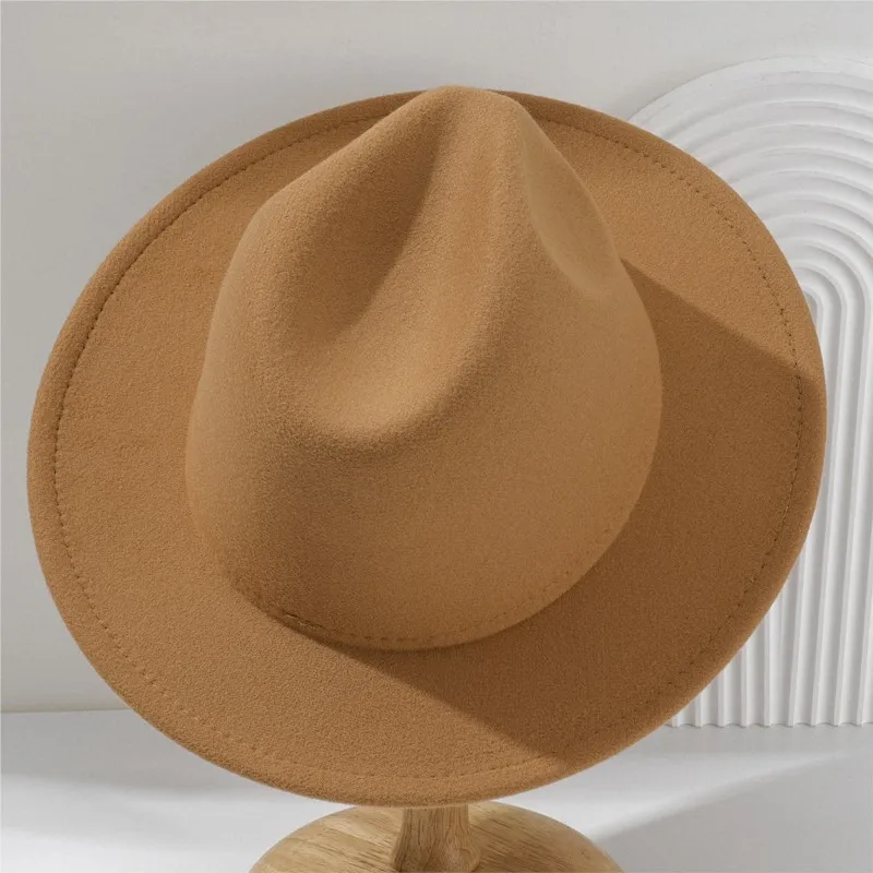 A soft wool felt top flat-brimmed masquerade ball hat versatile for women