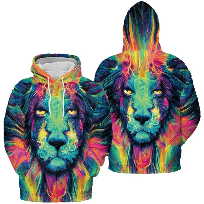 3D Printed Funny Trippy Staining Hoodie Men Lion Love Heart Pattern Sweatshirt Fashion Casual Pullovers Long Sleeves Street Tops
