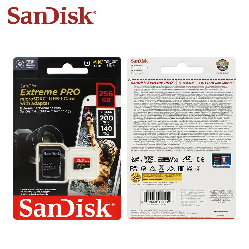 Karta SanDisk Extreme PRO MicroSDXC 32GB 64GB 128GB 256GB 512GB 1T UHS-I U3 A2 V30 Prędkość odczytu 200MB/s z adapterem SD, obsługa wideo 4K — zdjęcie produktu 6