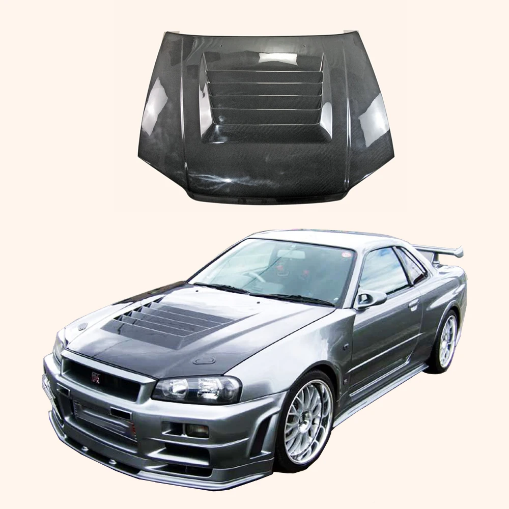 

For Nissan Skyline R34 GTT Only NIS Style Carbon Fiber Hood Bonnet Body Kit