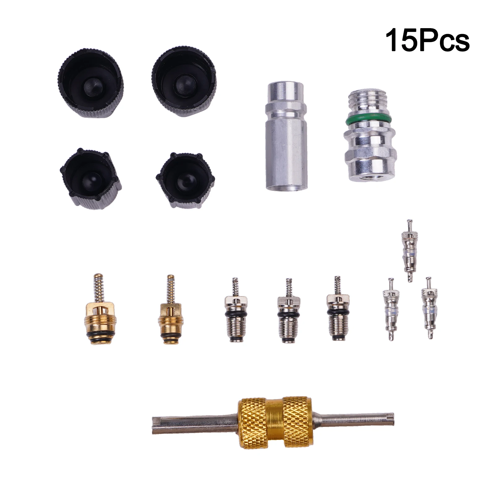 

15pcs/set Air Conditioning Valve Core Kit AC For R134a R12 Seal Refrigera Cap & Valve Tool Car Air Conditioner Nipple Set ﻿