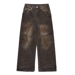 Pantalones vaqueros holgados de Hip Hop para hombre, ropa de calle Harakuju, pantalones vaqueros de retazos lavados