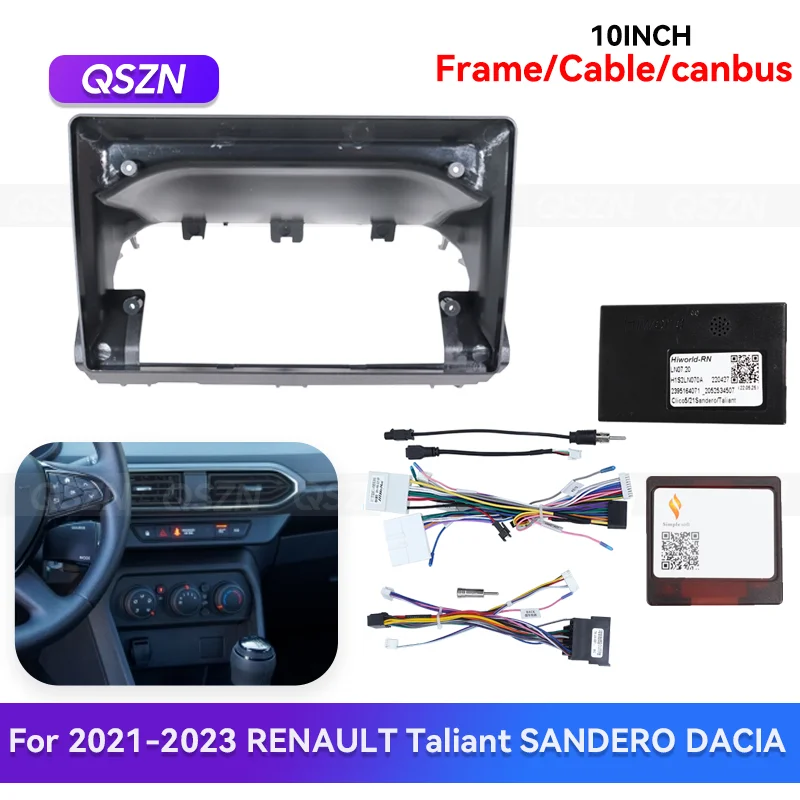 

QSZN 10-дюймовый для RENAULT Taliant SANDERO DACIA 2021-2023, DVD CD-радио, Android, навигационные кабели для приборной панели, рамка CANBUS