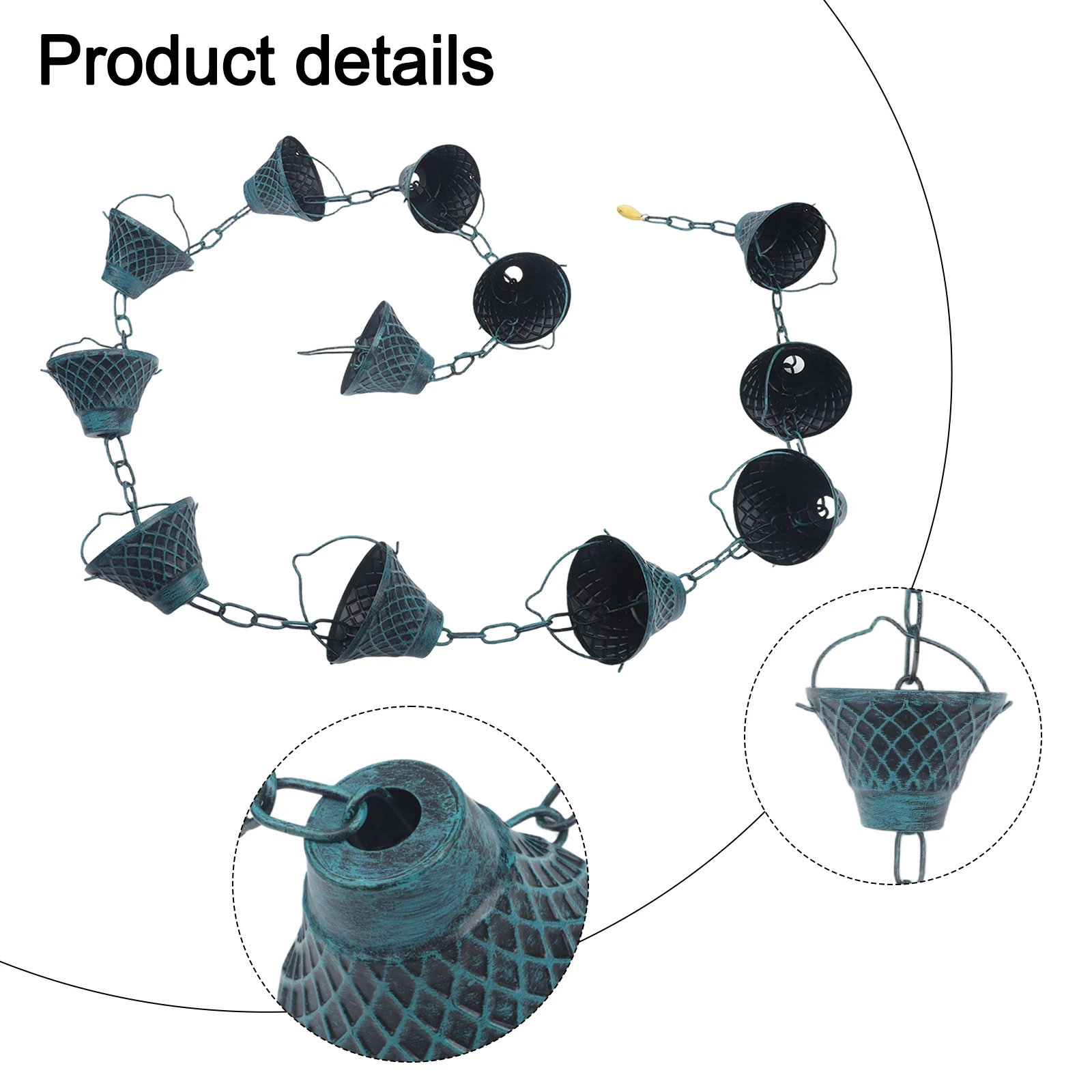 2.7 Meter Blue Bronze Metal Rain Chain For Gutter Downspout Diverter Outdoor Yard Garden Decoration Iron Water Feature