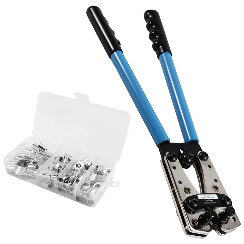 

HX-50B Cable Lug Crimping Tool Kit 60Pcs Copper Ring Terminals 10-1/0 AWG 8 Sizes For Heavy Duty Wire Connections