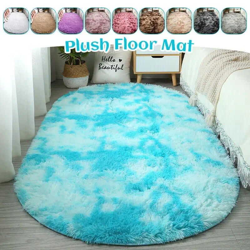 Oval Center Carpet Plush Fluffy Tie Dye Anti Slip Carpet Floor Cushion Bedroom Bedside Mat Rug Soft Foot Mats Home Decor New