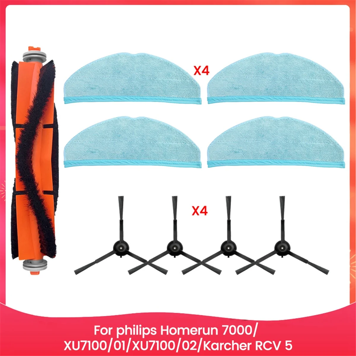 

M11K-Для Philips Homerun 7000 серии XU7100/01, XU7100/02, Karcher RCV 5, вакуумные детали, основной ролик, боковая щетка, детали ткани для швабры