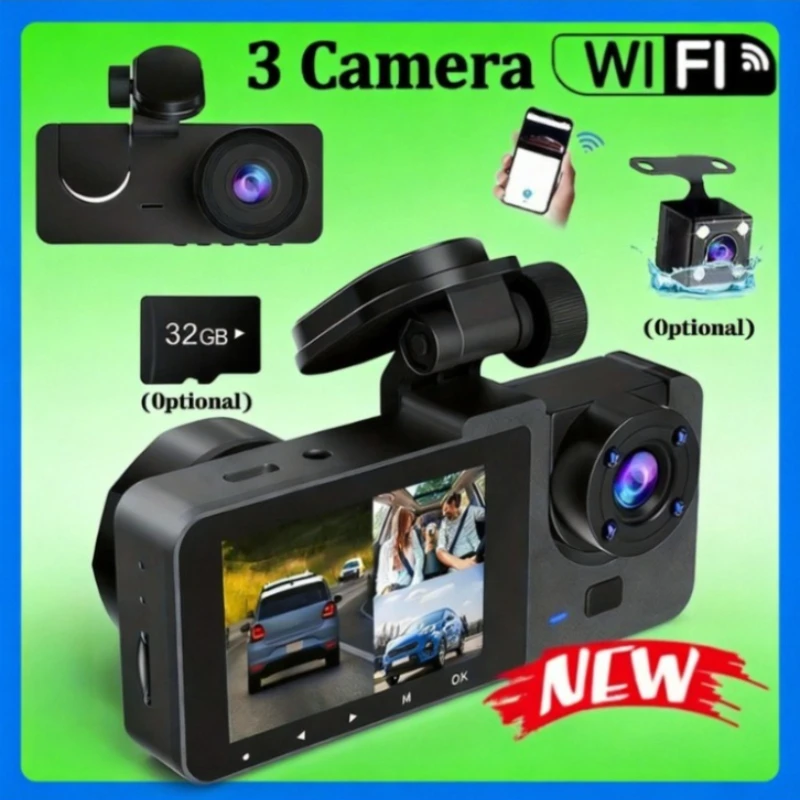 

Triple Lens WiFi Dashcam 2/3 Channel Car Camera 1080P HD Video Recorder Night Vision Wide Angle Car DVR for Front and Rear