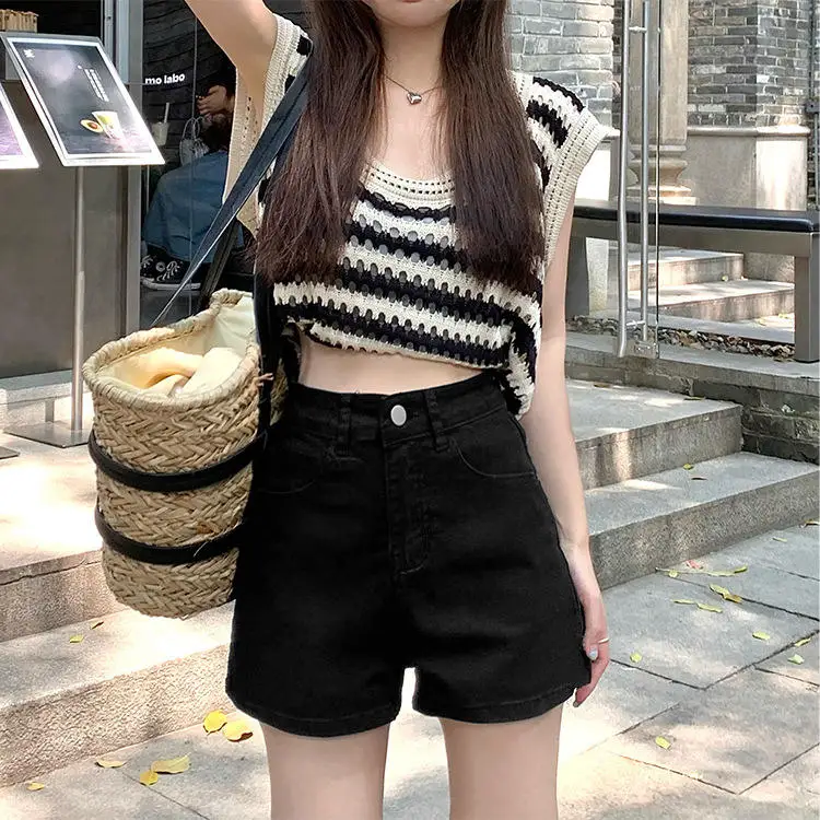 Sweet And Spicy High Waist A-Line Denim Shorts Women's Summer 2023 New Style Slimming Design Versatile Loose Fit Casual Jeans