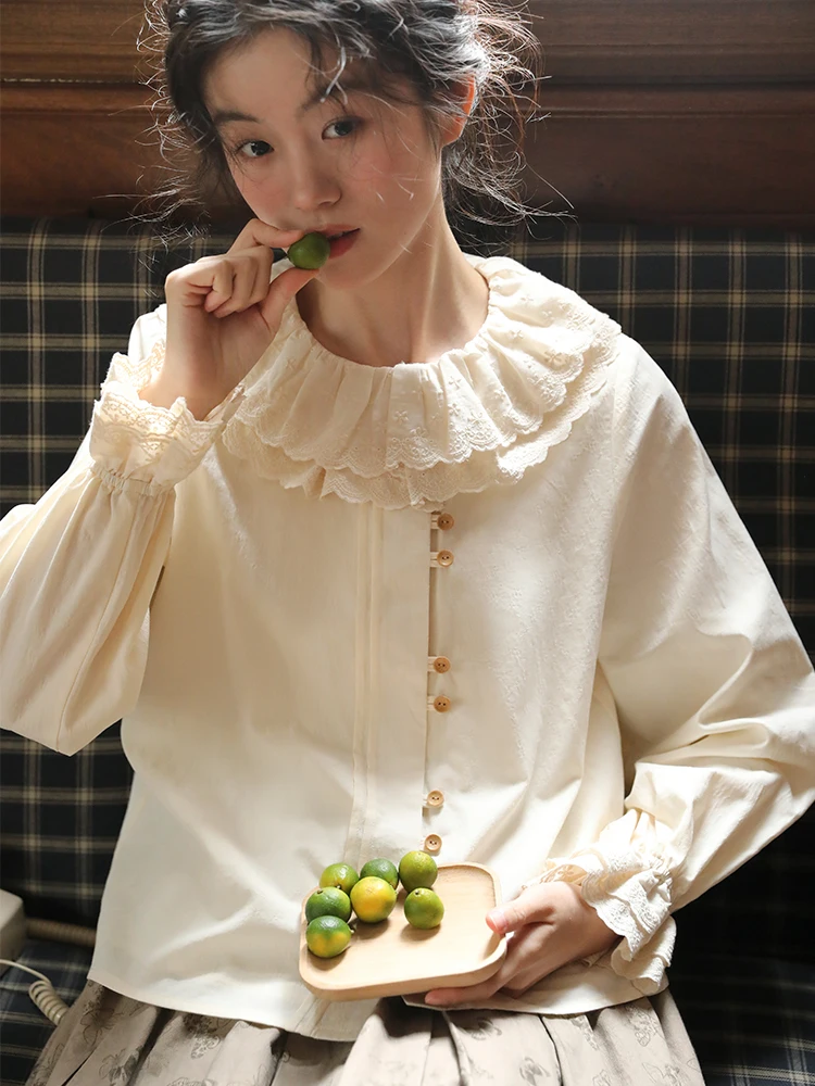 

Nesoulum двухслойный воротник с кружевной отделкой Emed, женский винтажный дизайн, свободный крой, длинный цвет све