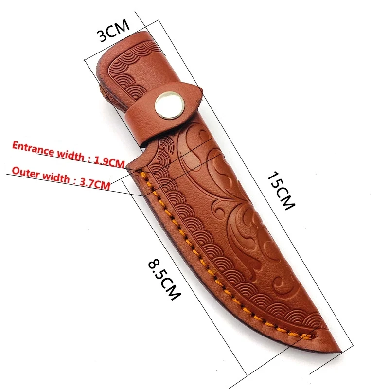 1 Piece Cow Leather Material Small Straight Knife Fixed Blade Sheath Scabbard Cover Bag Holder Case with Buckle Patterned Style