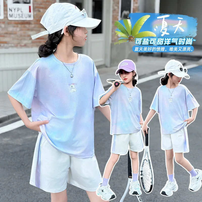 

Girls' Summer Thin Quick-Dry Short-Sleeve Set for Older Children2026New Summer Fashionable Two-Piece Shorts Set