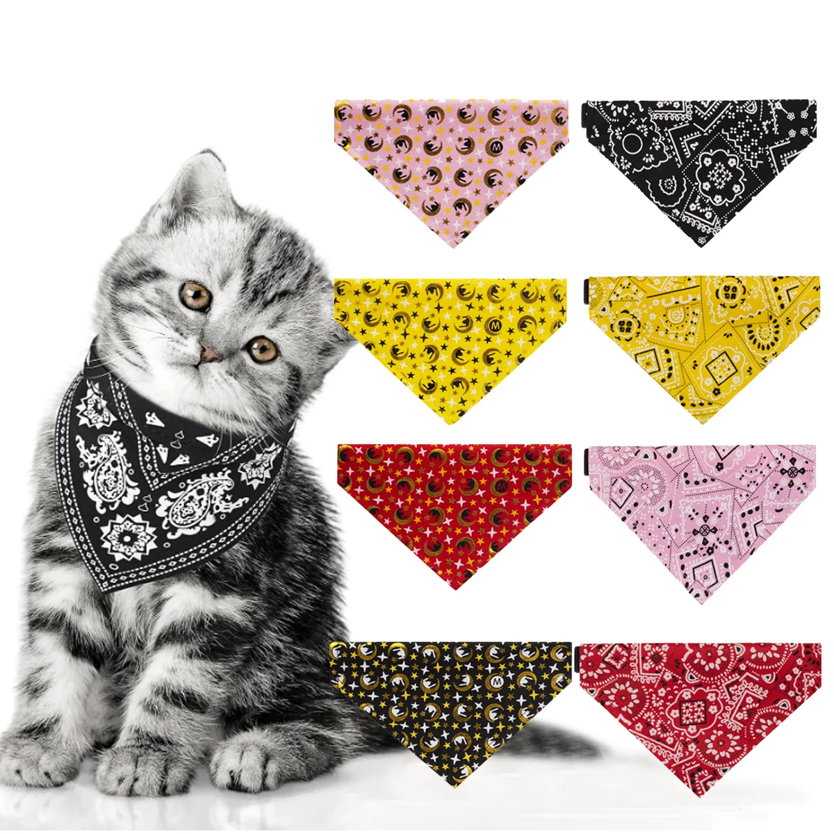 

1 Pc Cat & Dog Bandana Collar Adjustable Cotton Pet Neck Scarves with Buckle, Cute Patterns for Daily Wear & Holiday Photos