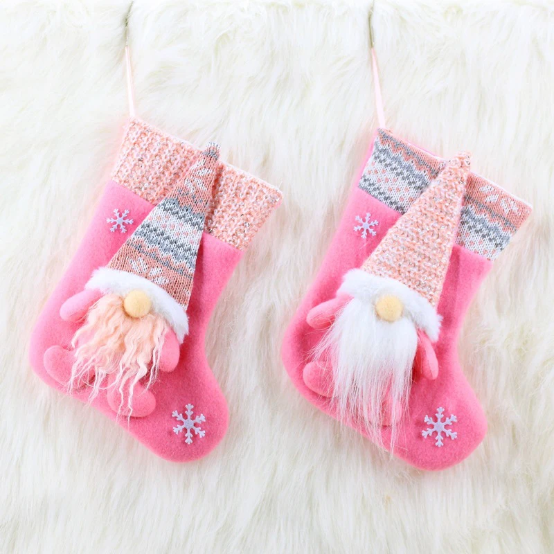 Christmas Stocking Socks Gift Candy Bag Snowman Santa Elk Pattern Xmas Tree Hanging Ornament Party Home Fireplace Decoration