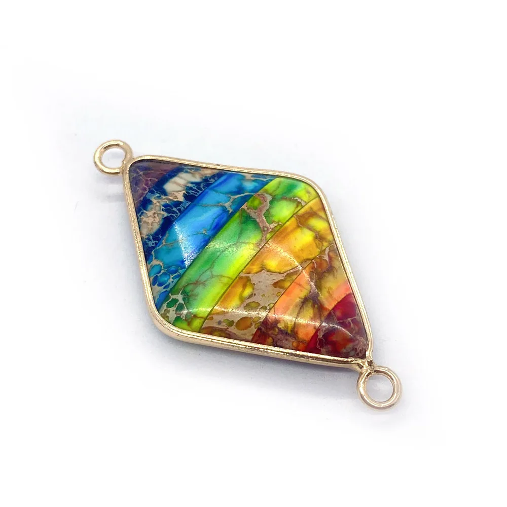 

1PC 22x40mm Natural Gemstone Lozenge Connector Pendant Imperial Stone Seven Colors Double Hole Connecter DIY Jewelry Accessories