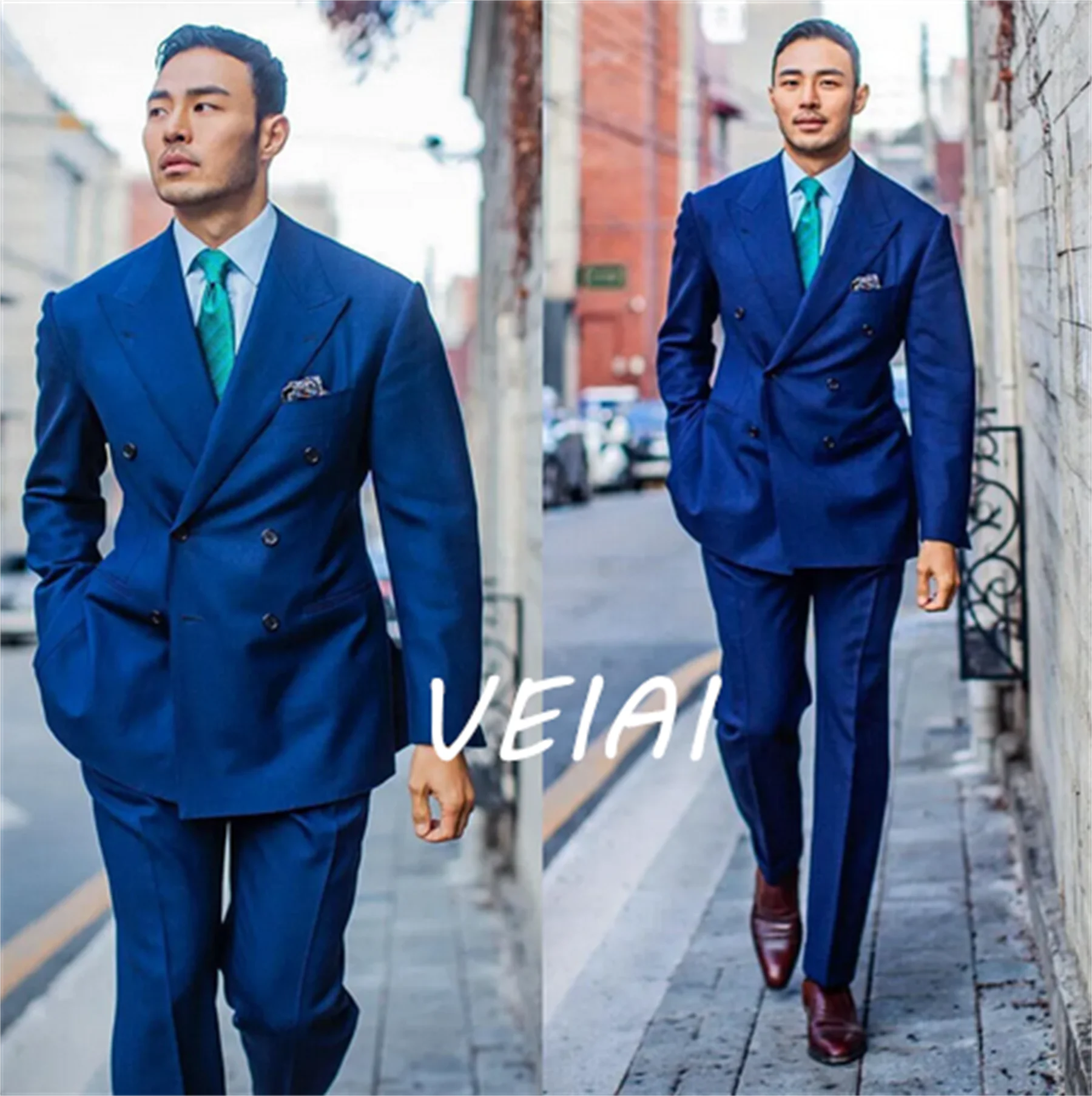 

Double Breasted Peaked Lapel Men's Suits Slim Fit Costume Hombres Wedding Formal Clothing Jacket Pants Herren Anzug Blazer Homem