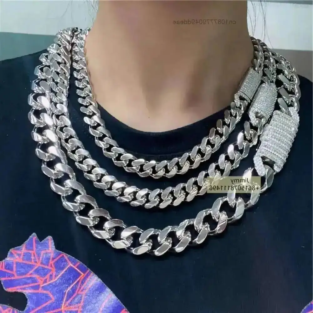 

12mm 13mm 18mm Width 925 Silver Hip Hop Style Iced Out Jewelry Vvs Moissanite Clasp Cuban Link Chain