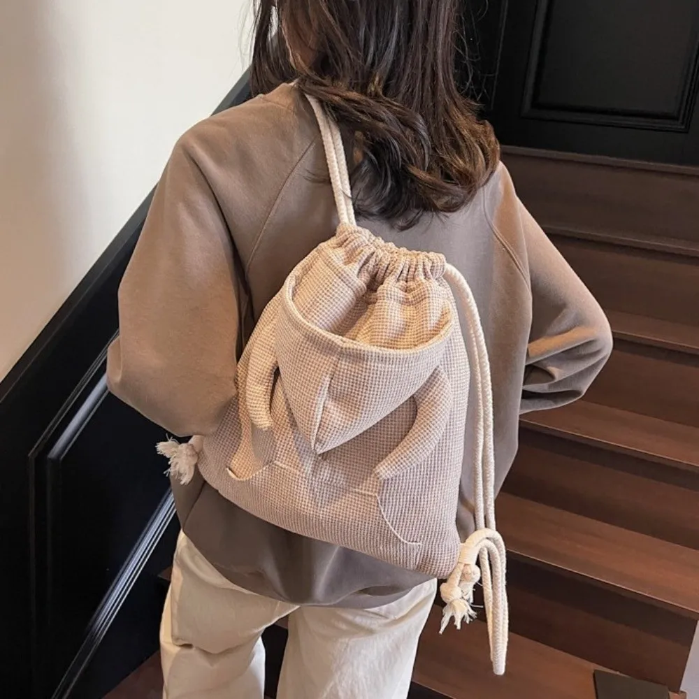 

Creative Ox Horn Hooded Backpack Korean Style Solid Color Hoodie Design Schoolbag Large Capacity Zipper Drawstring Bag Gift