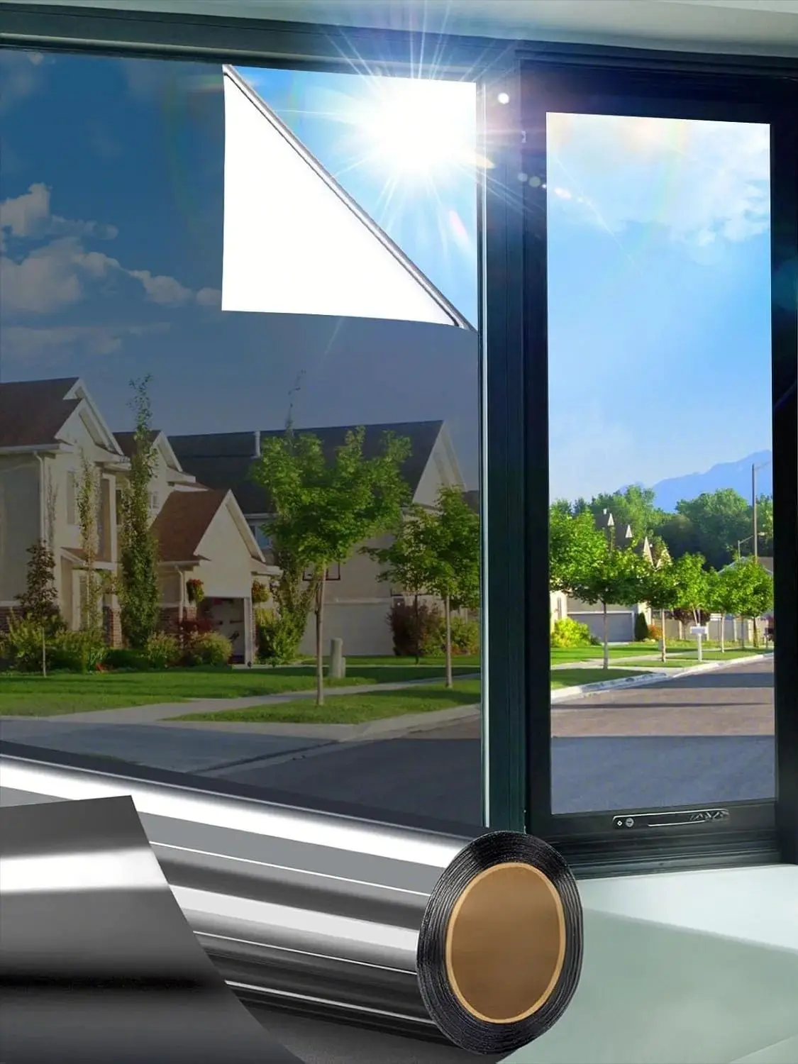 One Way Window Privacy Film Zie niet in, Window Tint voor thuis, Reflecterende spiegelglas Windows Coverings Zonwarmte UV-blokkering - afbeelding 2