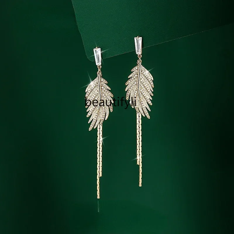 

lt Temperament earrings women's long earrings, long fringed earrings, new, high-end light luxury silver stud earrings