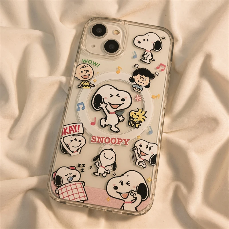 Snoopy Schattige Cartoon Met Magsafe Hoesje Voor Iphone 15 14 13 12 11 Pro X Xs Max Se2 7 8 Plus Hard Shell Magnetisch Compatibel Hoesje