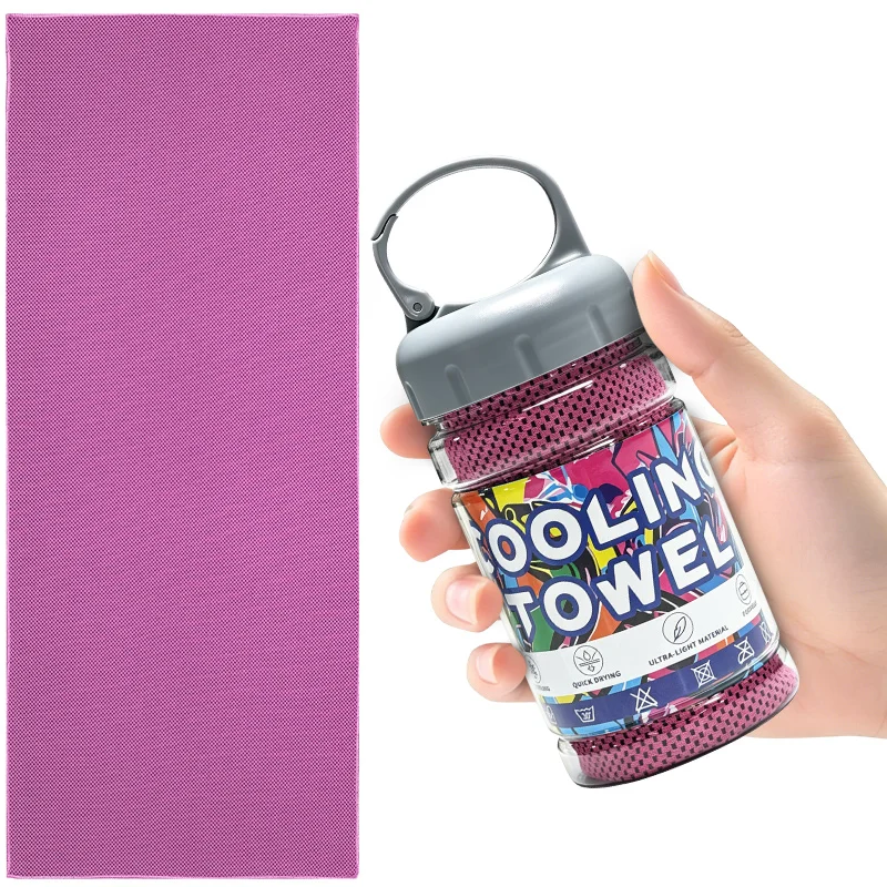 Draagbare fles met snel drogende koelhanddoeken, microvezel ijsdoek, ademende zachte koelhanddoek voor yoga, sport, gym, workout en fitness