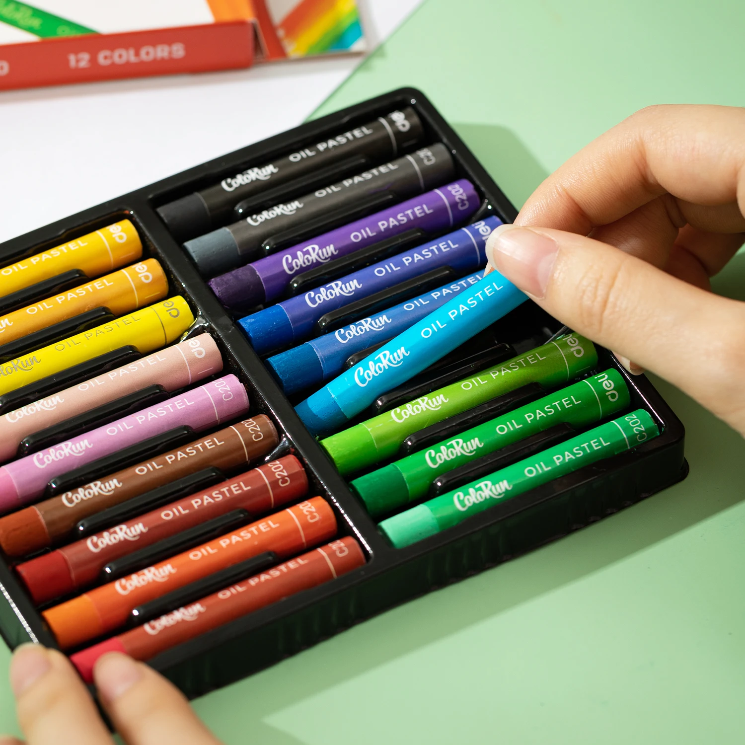 Deli-Crayons créatifs de dessin animé pour enfants, pastel à l'huile, dessin de forme ronde, papier non toxique, fournitures d'art pour étudiants, 12/18