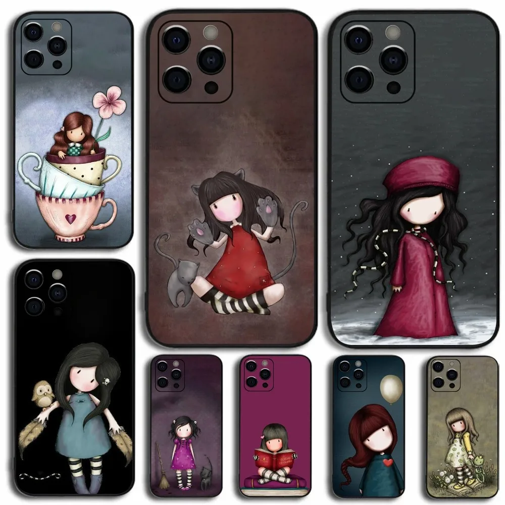 Cute Girl Kid Santoro_Gorjuss Phone Case For Apple iPhone 15,14,13,12,11,Pro,X,XS,Max,XR,Plus,Mini Soft Black Cover