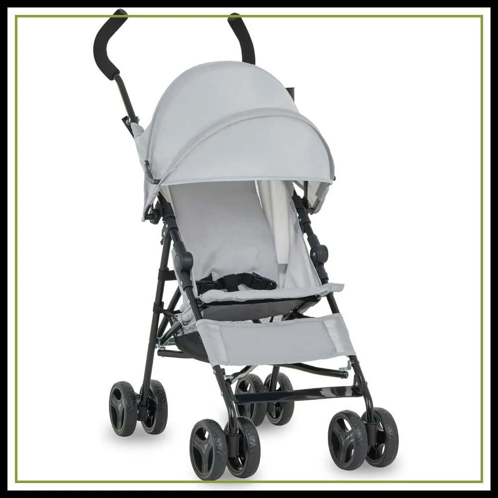 

Lightweight Travel Umbrella Stroller, Quick One-Hand Fold, Lockable Rear Wheels, Adjustable Canopy, Cup Holder