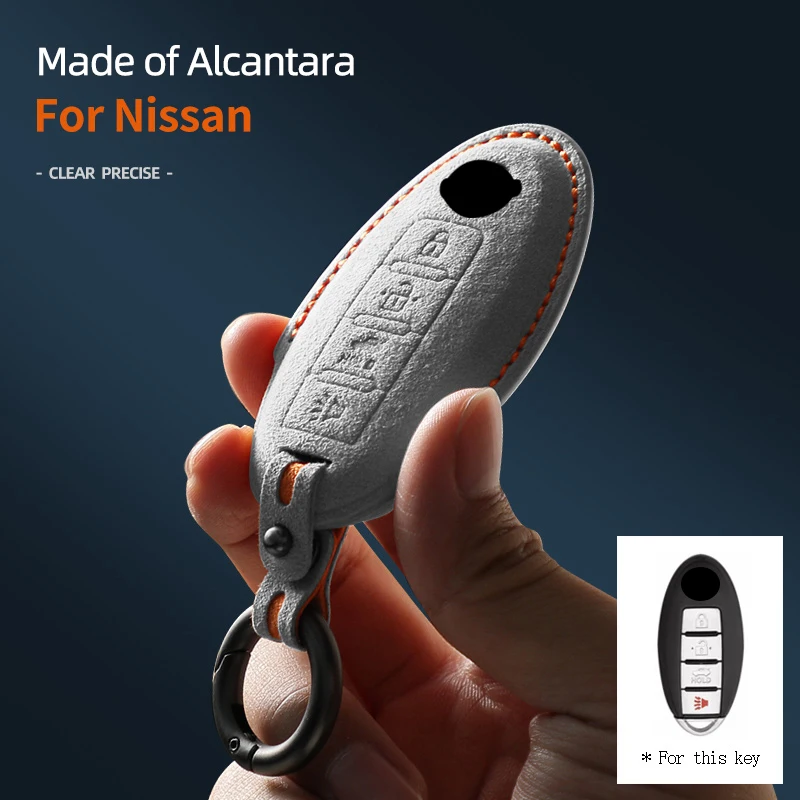 

For Nissan Sentra Leaf Rogue Sunny Versa Patrol X-Trail GT-R 4 Button Alcantara Suede Car Key Case Keychain Accessories