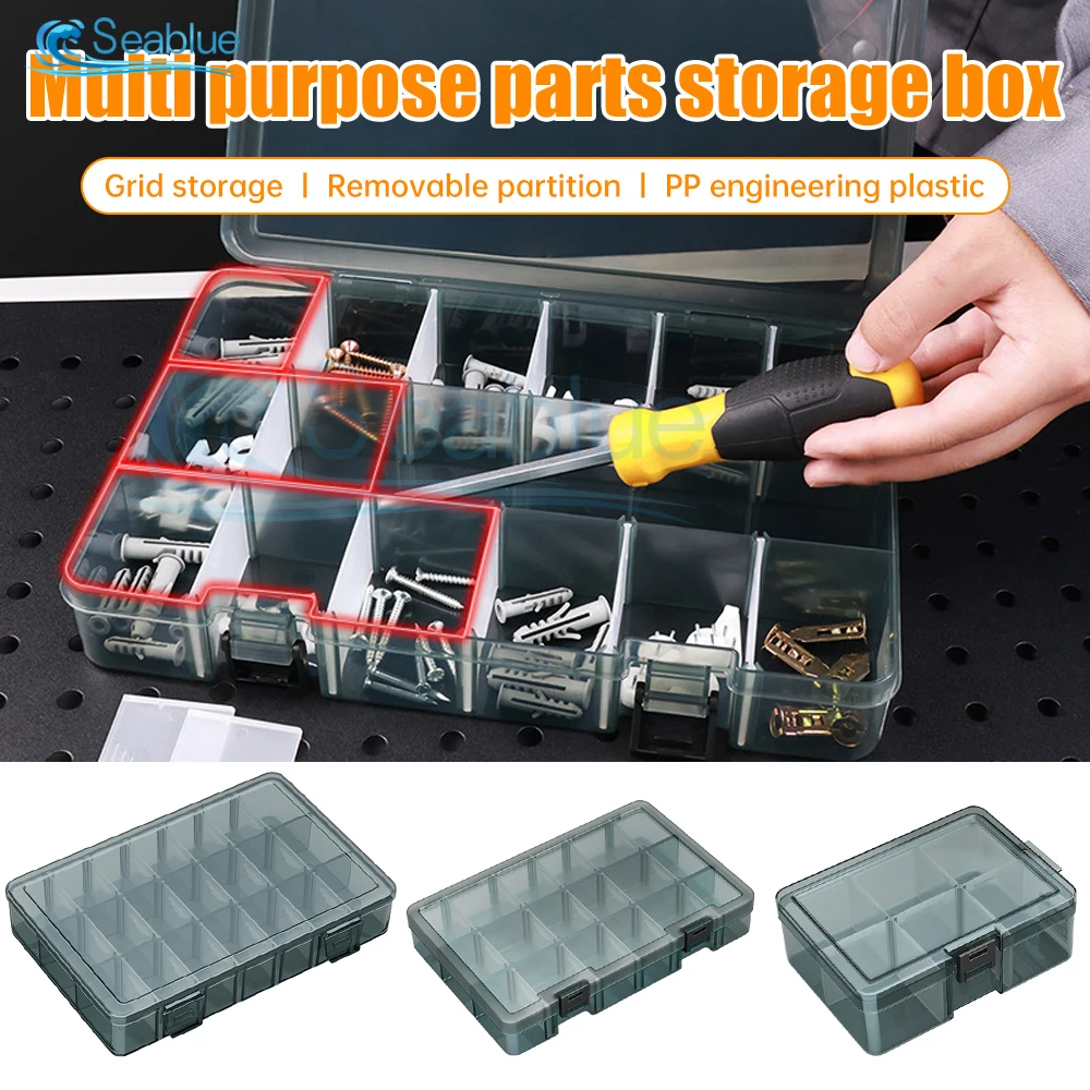 Plastic Tool Parts Box Storage Screw Box Tool Classification Electronic Component Drill Bit Accessories Thickened Grid Box